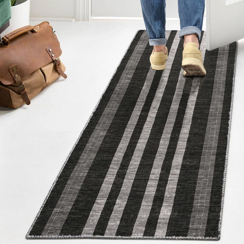 Vichy Geometric Striped Machine Washable Area Rug