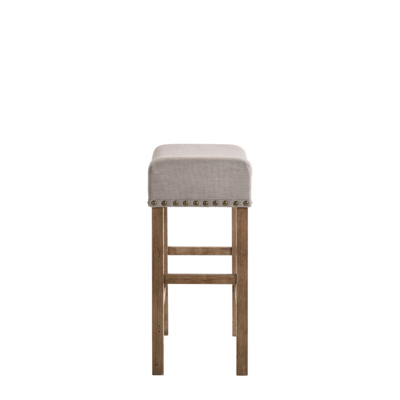 Fabric Upholstered Wooden Counter Height Stool,Set of 2,Brown and Gray-Benzara