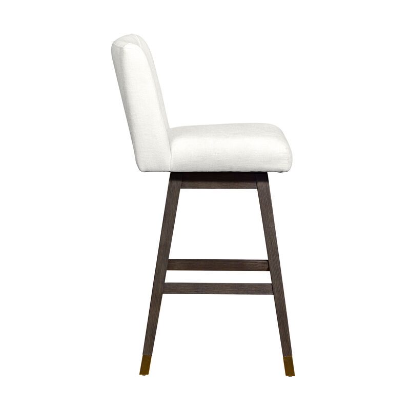 Basila Swivel Stool in Grey Oak Wood Finish with Pearl Fabric