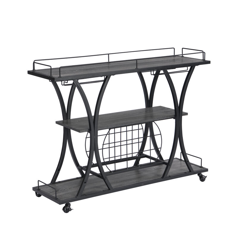 Industrial Bar Cart Kitchen Bar Serving Cart For Home With Wheels 3 - Tier Storage Shelves