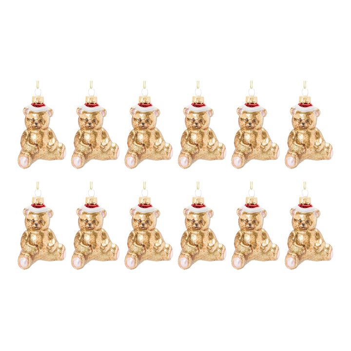 Teddy Bear Ornament (Set of 12) 3.75"H Glass