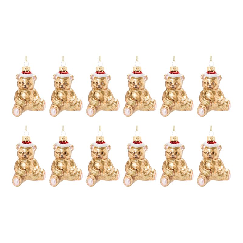 Teddy Bear Ornament (Set of 12) 3.75"H Glass