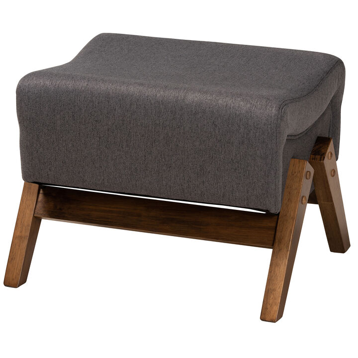 Baxton Studio Hanson Modern Light Grey Fabric and Walnut Brown Finished Wood Ottoman