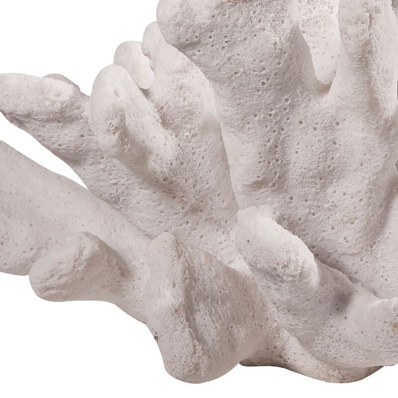 Lily 9 Inch Faux Coral Accent Figurine, Polyresin Tabletop Sculpture, White-Benzara