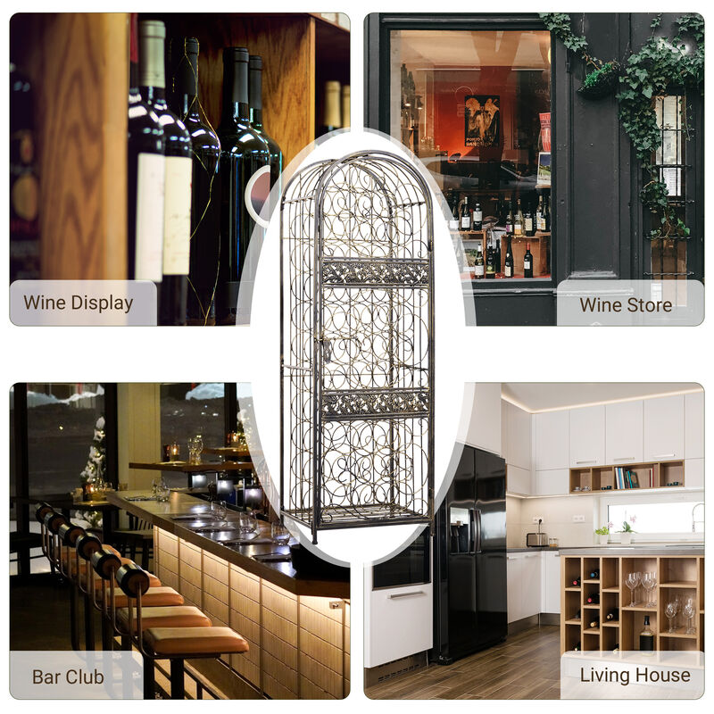 45 Bottle Large Metal Floor Freestanding Locking Wine Rack Jail Renaissance Cage