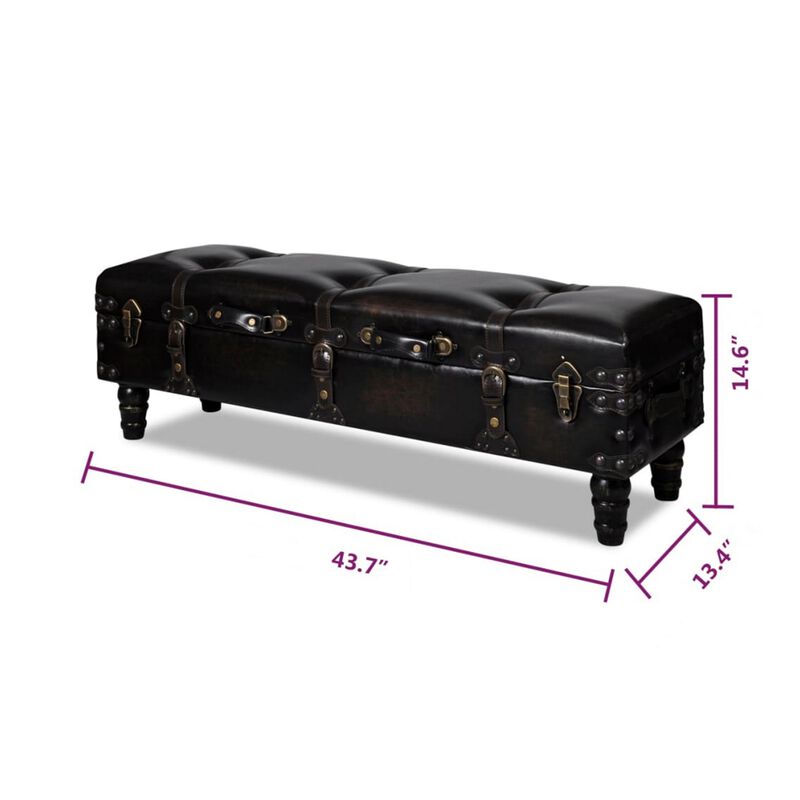 Storage Bench Ottoman, Solid Wood, Black Tufted Faux Leather, 44 Inch - Benzara