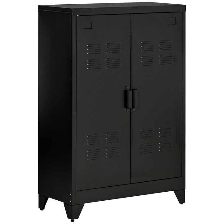 Black Kitchen Organizer: Storage Cabinet with Doors & Adjustable Shelves