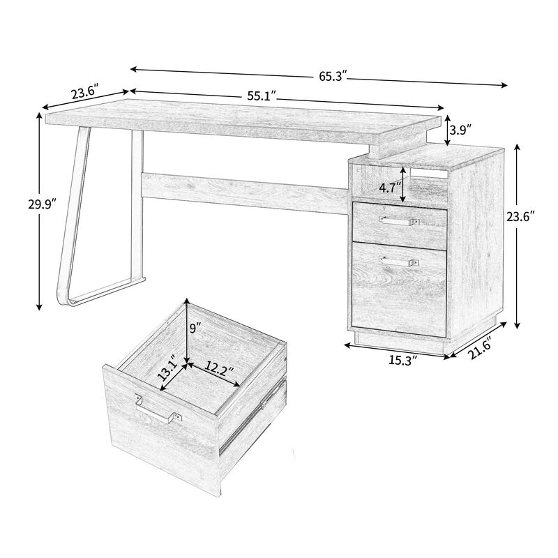Home Office Computer Desk With Drawers/Hanging Letter-Size Files, 65 Inch Writing Study Table