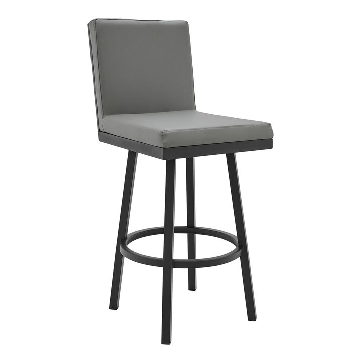 Swivel Vegan Faux Leather Cushion Counter Stool, Gray- Benzara