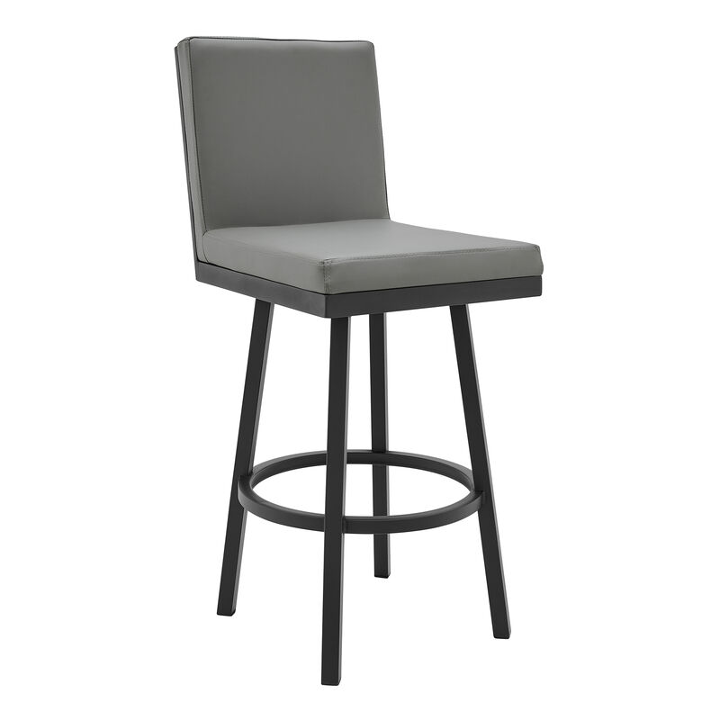 Swivel Vegan Faux Leather Cushion Counter Stool, Gray- Benzara