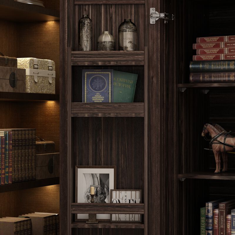 78.7 in. H Brown Wood Grain 4-Door Accent Cabinet Classic Style Kitchen Pantry Storage Cabinet With Adjustable Hinges