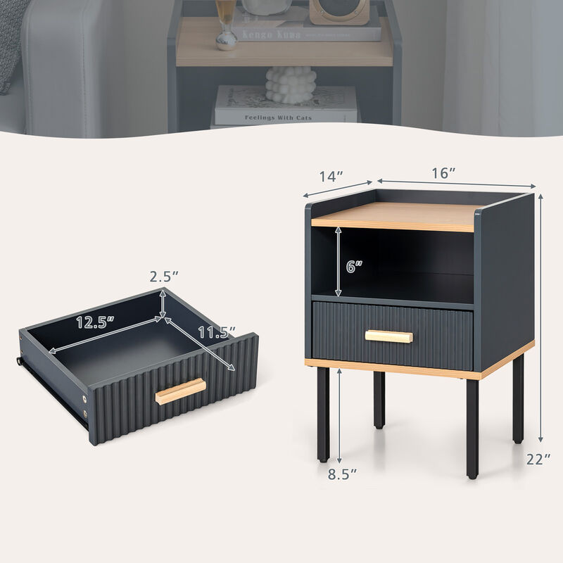 Nightstand Bedside End Table with Drawer and Open Shelf