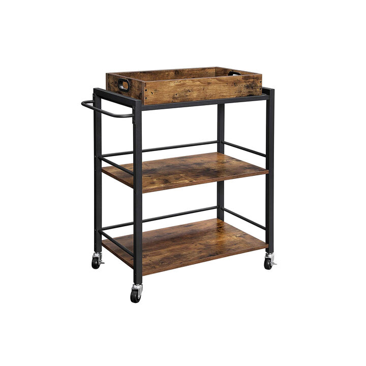 3-Tier Bar Cart with Wheels - Kitchen Serving Cart with Universal Casters, Brakes, and Leveling Feet