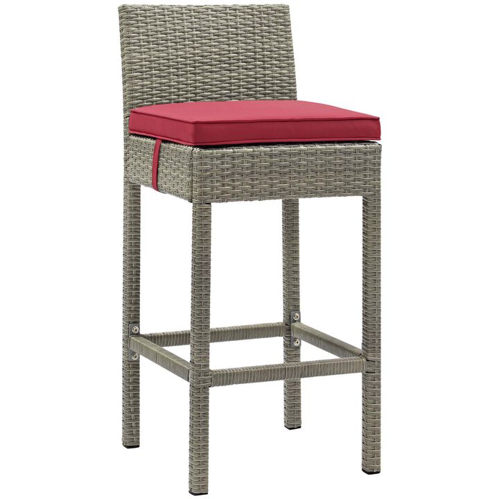 Conduit Outdoor Patio Wicker Rattan Bar Stool - Light Gray Red