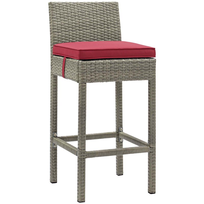 Conduit Outdoor Patio Wicker Rattan Bar Stool - Light Gray Red