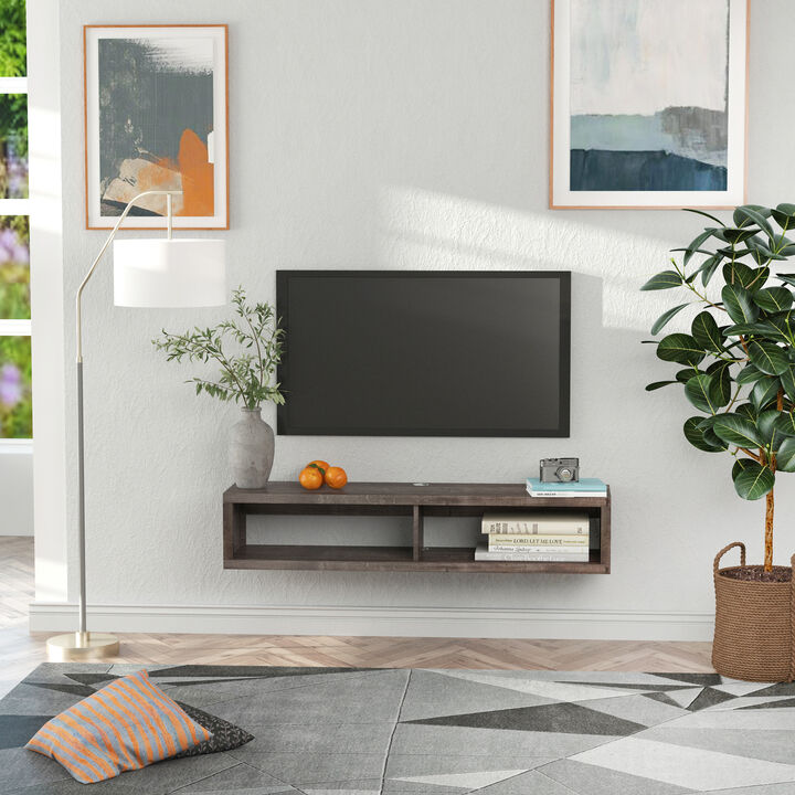 Wall Mount Media Console, Floating TV Stand Entertainment Center Unit, Dark Grey