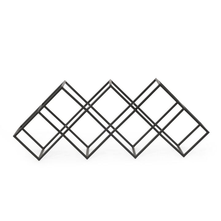 Wine Rack with Diamond Slots, 24 Inch Compact Design, Matte Black - Benzara