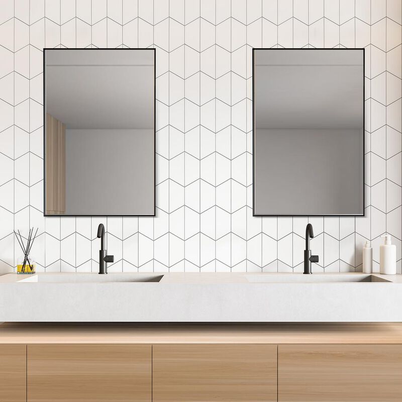 Altair Sassi 24 Rectangle Bathroom/Vanity Matt Black Aluminum Framed Wall Mirror