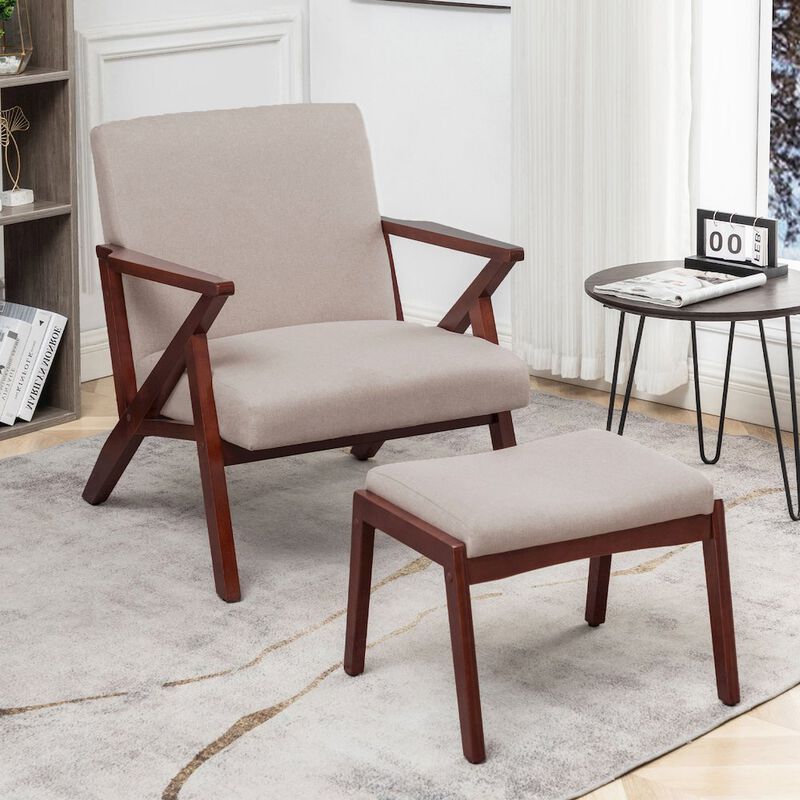 Convenience Concepts Take a Seat Cliff Mid-Century Modern Accent Lounge Armchair with Ottoman