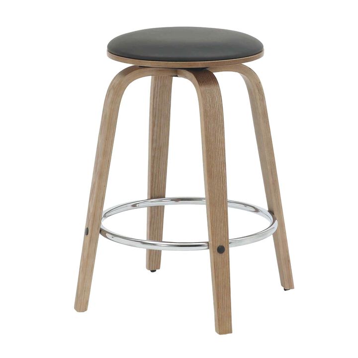LeisureMod Pelya Modern Swivel Counter Stool Upholstered in Leather in Taupe