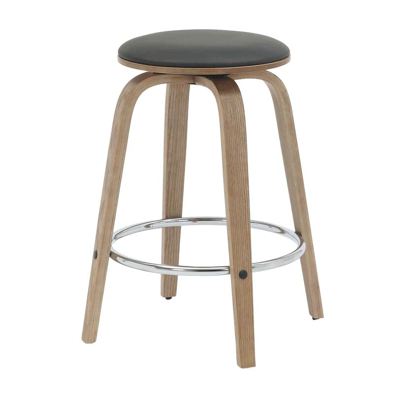 LeisureMod Pelya Modern Swivel Counter Stool Upholstered in Leather in Taupe