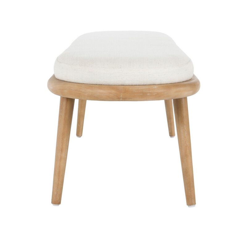 Eli 60 Inch Modern Rounded Bench, Polyester, Splayed Legs, Brown, White-Benzara