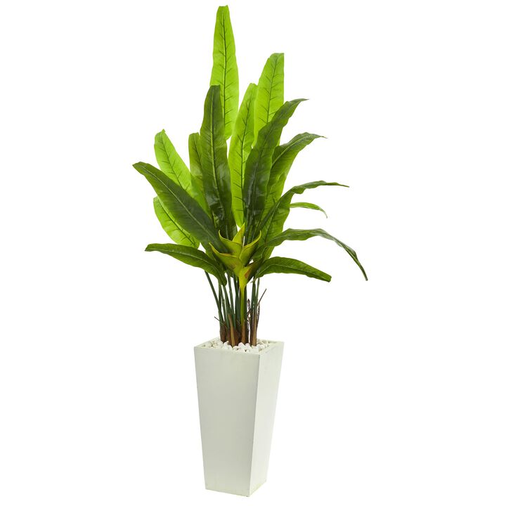 Hivvago 69 Inches Travelers Palm Artificial Tree in White Tower Planter