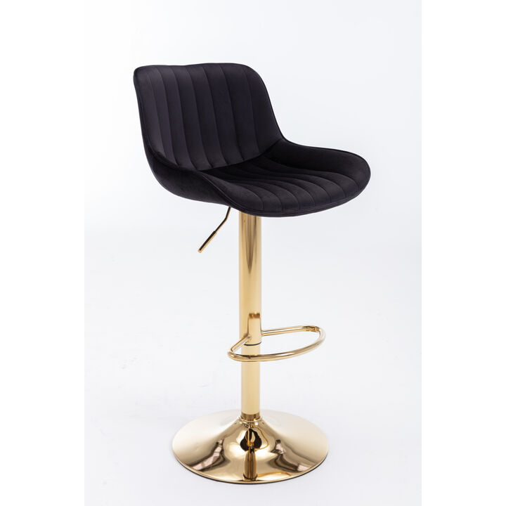 Chrome Footrest And Base Swivel Height Adjustable Mechanical Lifting Velvet + Golden Leg