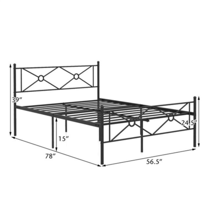Hivvago Full Size Modern Black Metal Platform Bed Frame with Headboard and Footboard