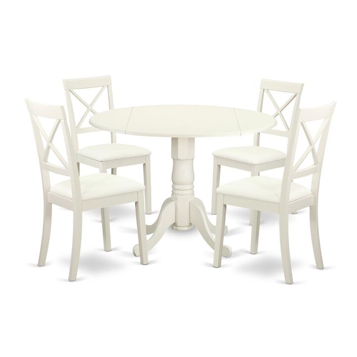 East West Furniture Dining Room Set Linen White, DLBO5-LWH-LC
