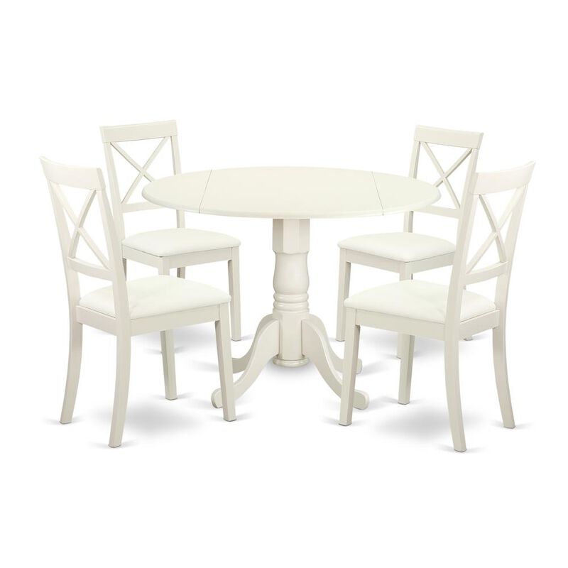 East West Furniture Dining Room Set Linen White, DLBO5-LWH-LC