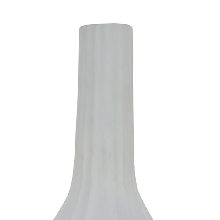 Rizie Vase with Ribbed Texture, 41 Inch Contemporary White Polyresin - Benzara