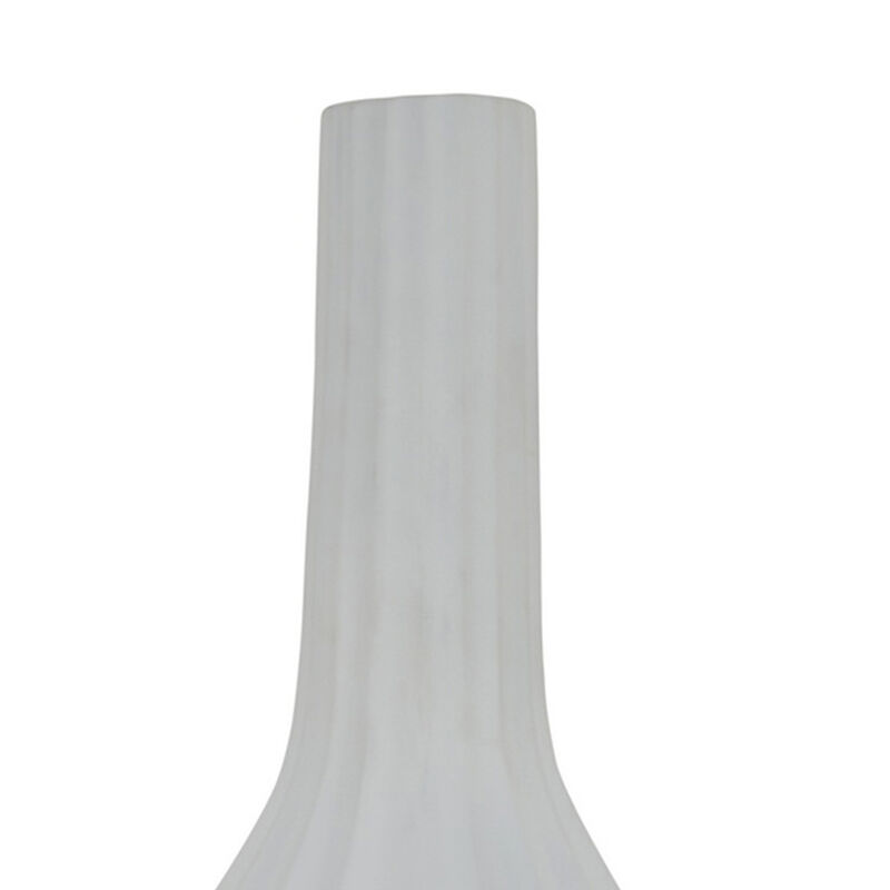 Rizie Vase with Ribbed Texture, 41 Inch Contemporary White Polyresin - Benzara