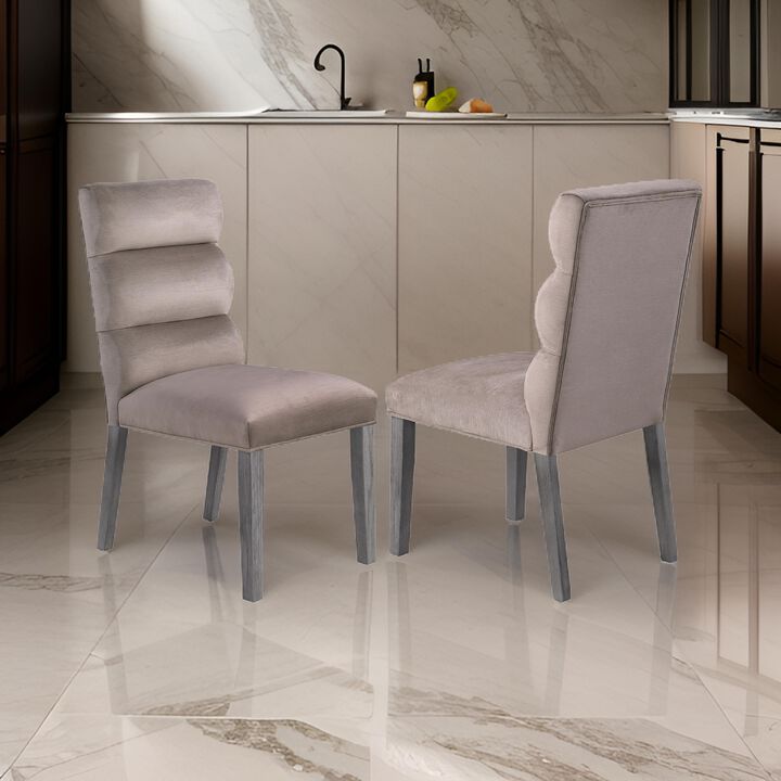 Cary Dining Chair Set of 2, Ash Gray Fabric, Tufted Foam Filled Cushion - Benzara