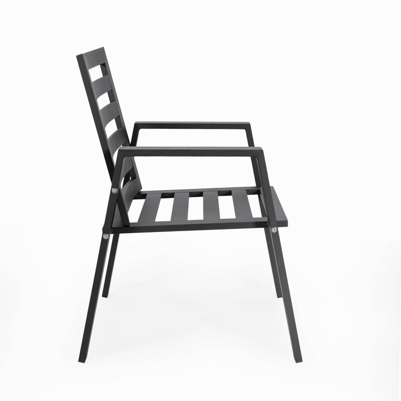 LeisureMod Chelsea Modern Patio Dining Armchair in Aluminum with Removable Cushions Set of 4 in Blue