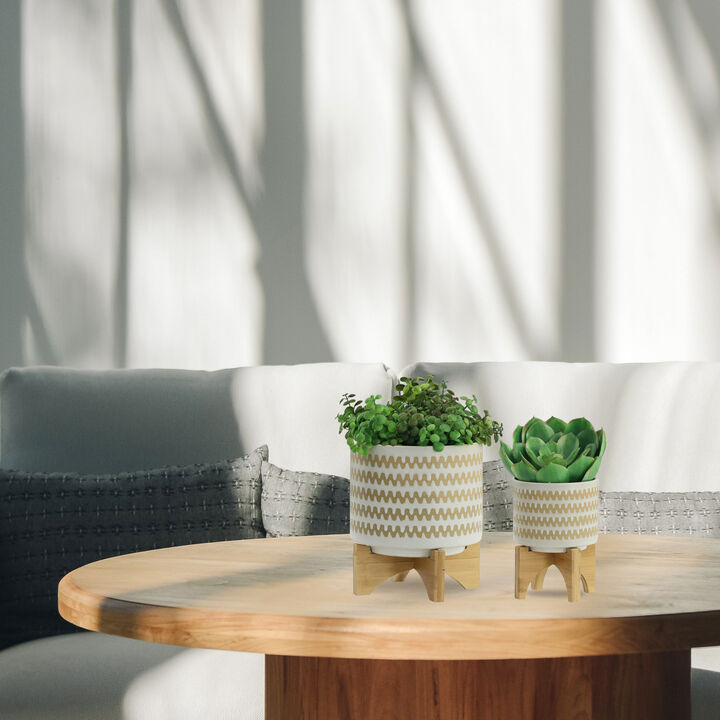 Zig-zag Planter with Stand, White Set