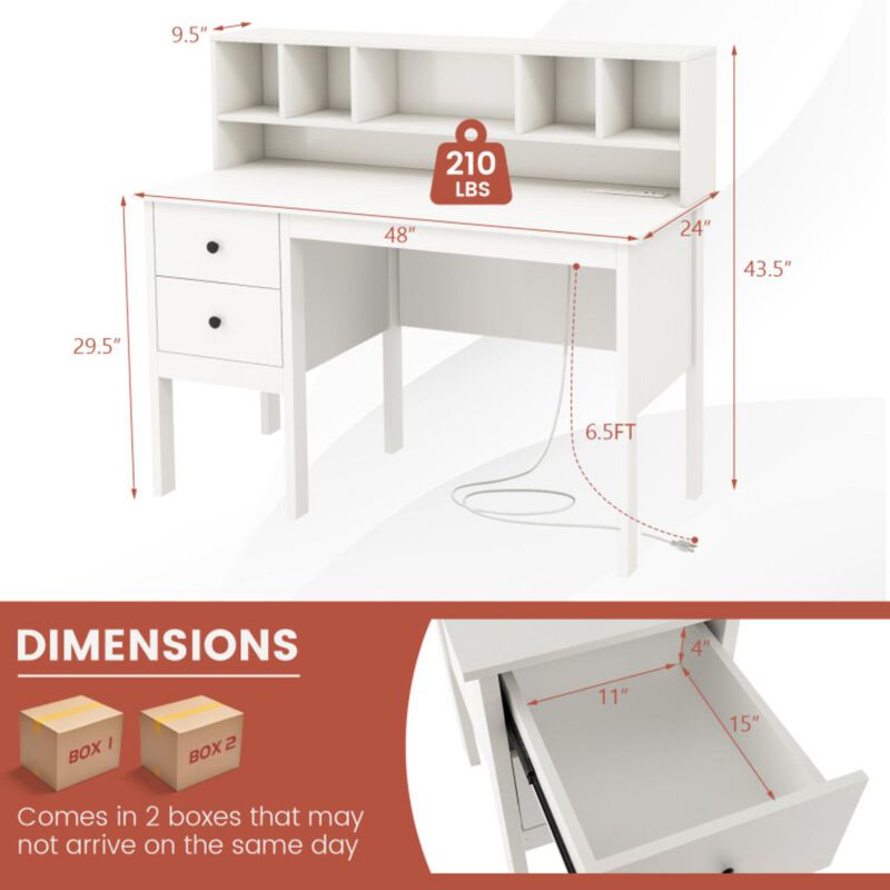 Hivvago 48 Inch Computer Desk with Drawers Power Outlets and 5-Cubby Hutch