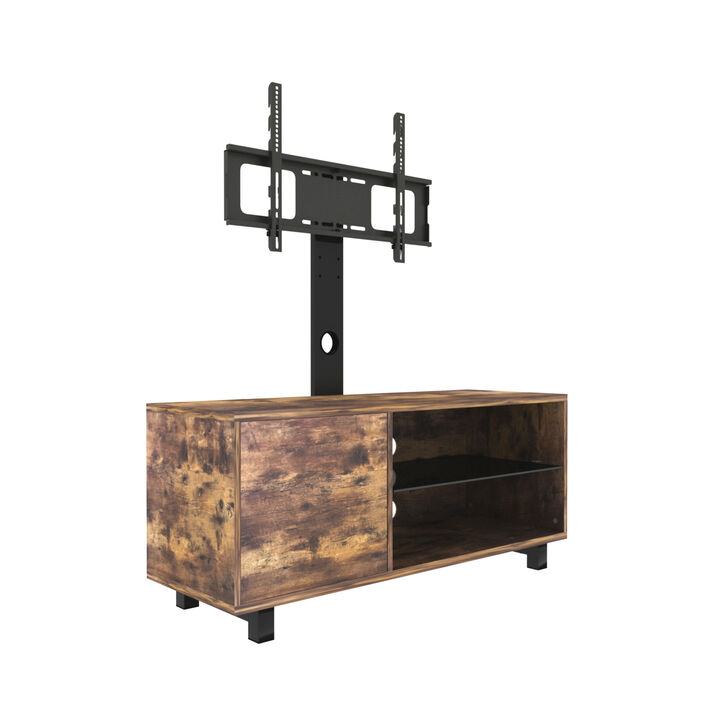 Hivvago Wooden Storage Floor TV Media Devices Stand with Metal Frame Rustic