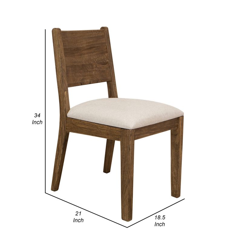 Olum 21 Inch Dining Chair Set of 2, Cushioned Fabric Upholstery, Brown Wood - Benzara
