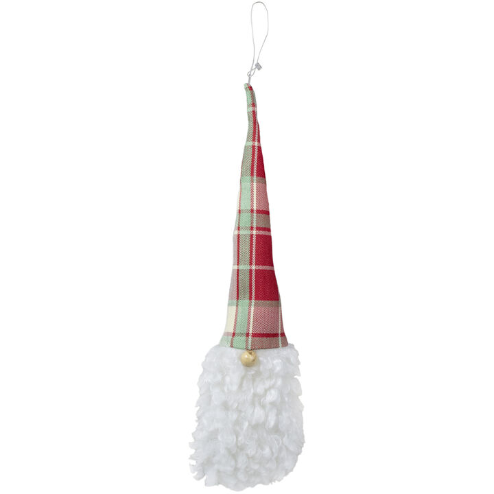 11" Plaid Green and Red Santa Head With a Warm Hat Christmas Ornament