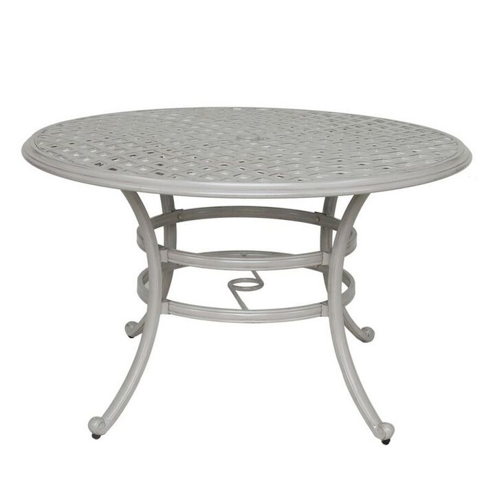 Wynn Outdoor Patio Dining Table, 49 Inch Round Lattice Top, Aluminum, Gray