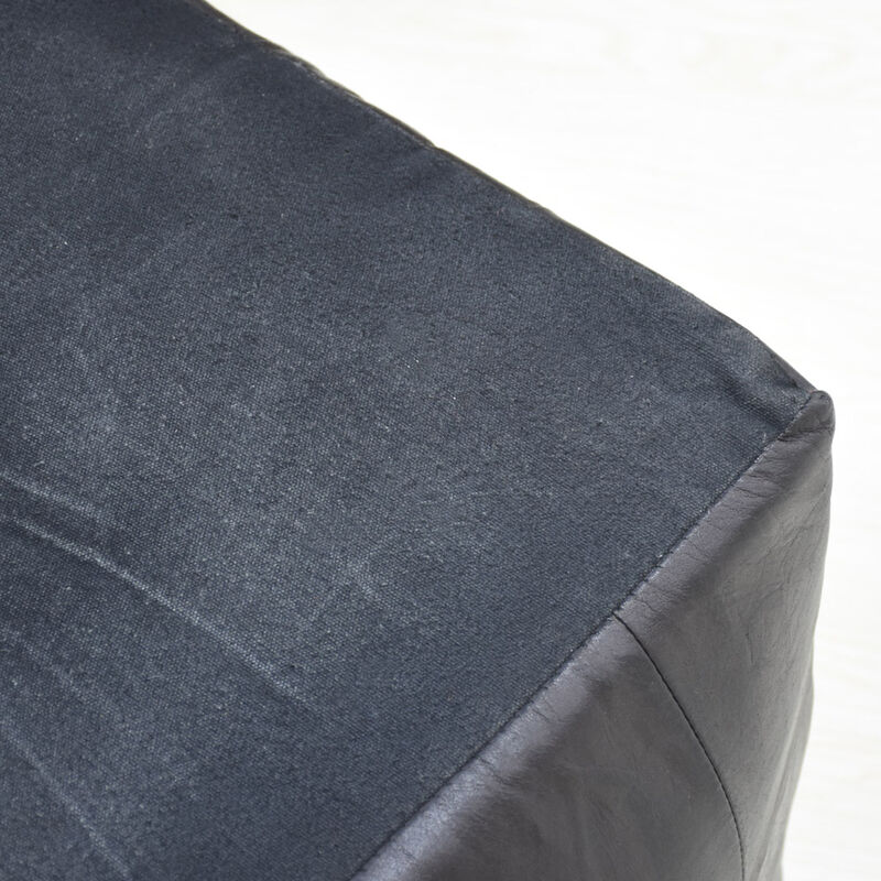 Geometric Handmade Leather Square Pouf 16"x16"x16" (Recycled Foam with Fibre Fill) Black Color MABBBACPF25 BBH Homes