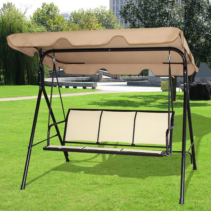 Hivvago Outdoor Porch Patio 3-Person Canopy Swing in Light Brown
