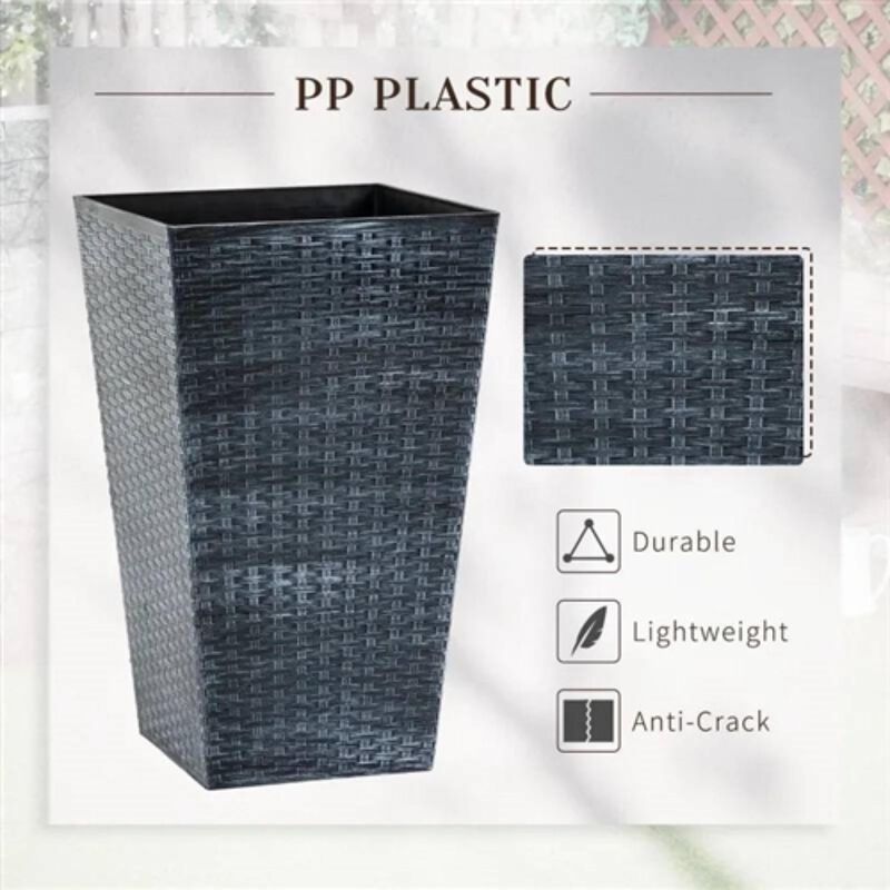 Hivvago Set of 3   Grey Faux Rattan Plastic Tall Large Flower Pots
