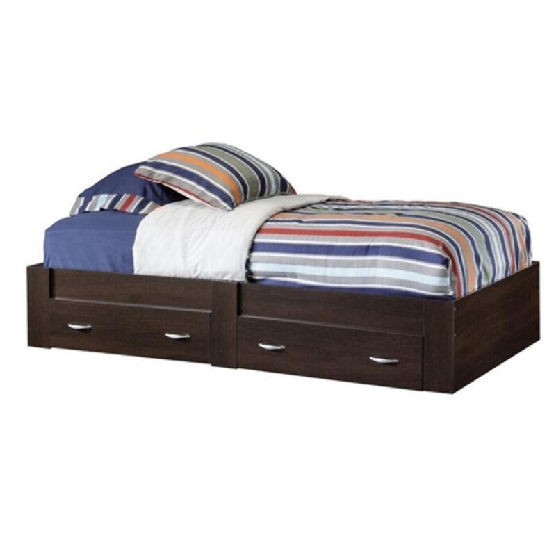 Hivvago Twin Storage Platform Bed with 2 Drawers Cinnamon Cherry