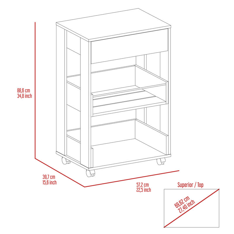 Kitchen Cart Coron, Kitchen, White / Dark Walnut
