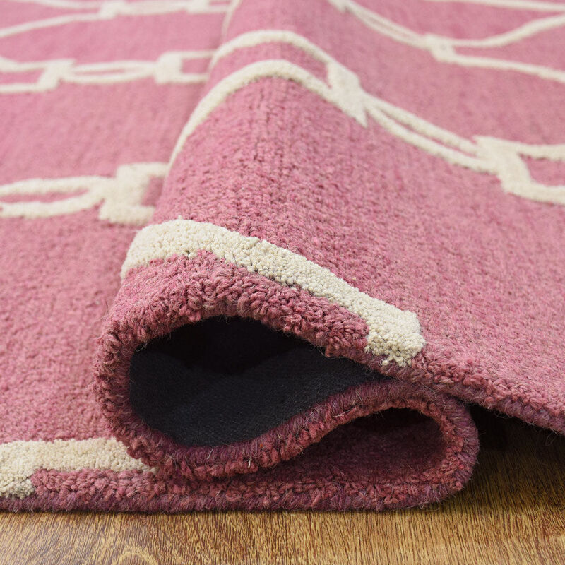 RUGSOTIC CARPETS HAND TUFTED WOOL ECO-FRIENDLY AREA RUGS  - 9'x12', Rectangle Shape, Pink & Beige, Geometric Modern Design, High Pile Handmade Area Rugs for Living Room, Bed Room (K01004)