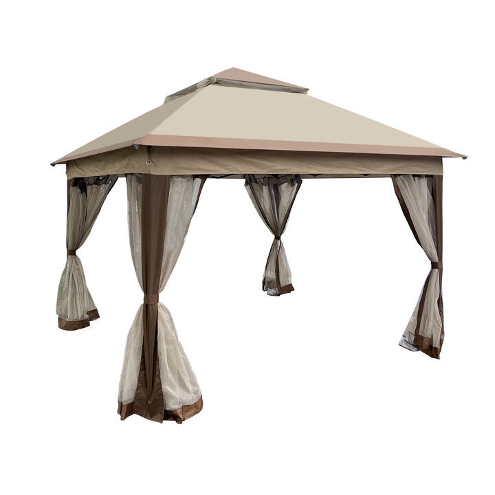 Outdoor 11X 11FT Pop Up Gazebo Canopy With Removable Zipper Netting, 2-Tier