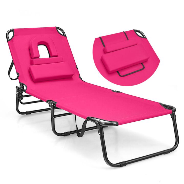 Hivvago Beach Chaise Lounge Chair with Face Hole and Removable Pillow