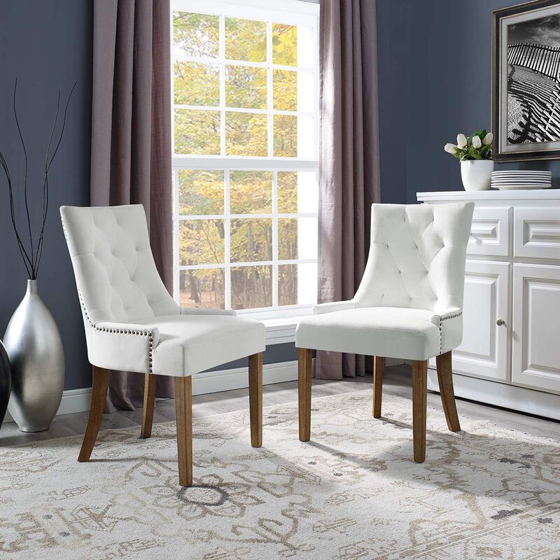 Modway Pose Dining Chair Velvet Set of 2, Two, Ivory